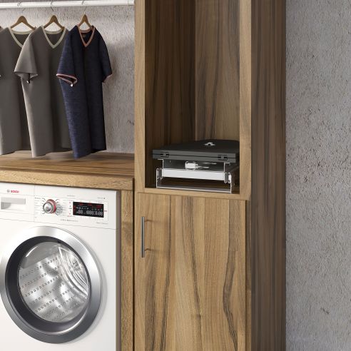 Emuca Asse da stiro pieghevole Iron 180º per mobile, Acciaio e Legno