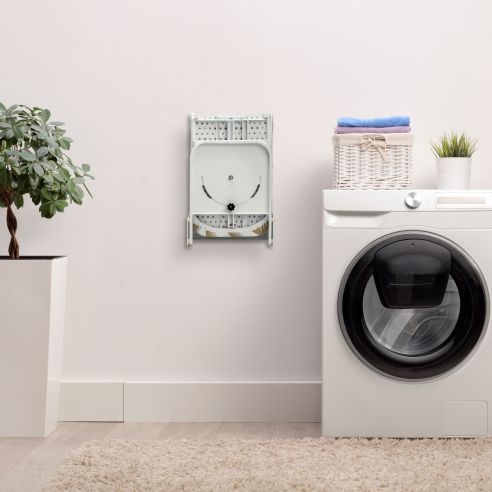 Emuca Tavola da stiro pieghevole a muro Iron Wall, girevole 180º, in acciaio e legno, Bianco