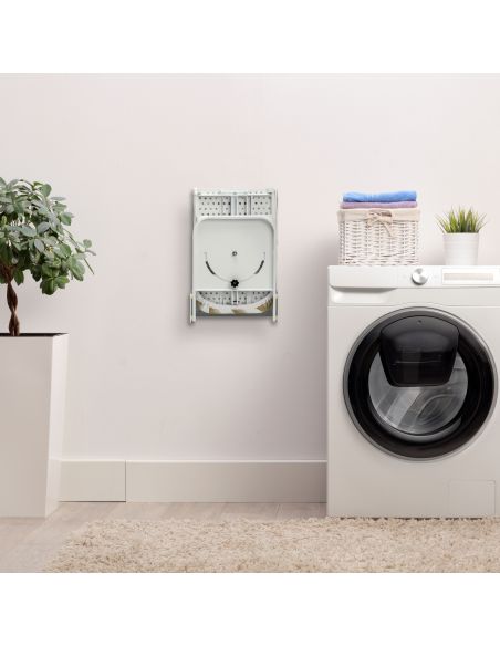 Emuca Tavola da stiro pieghevole a muro Iron Wall, girevole 180º, in acciaio e legno, Bianco