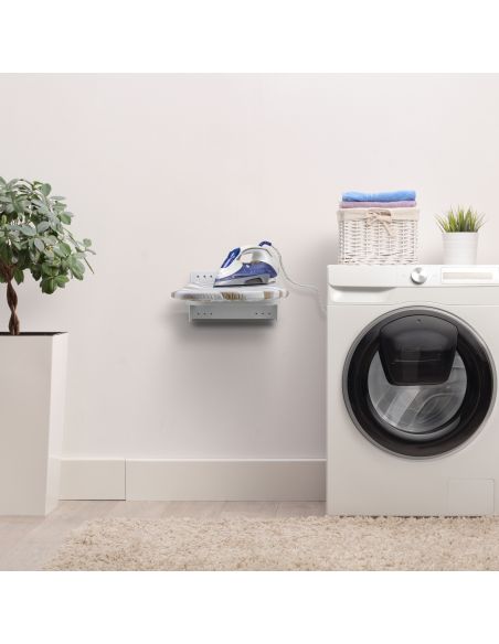 Emuca Tavola da stiro pieghevole a muro Iron Wall, girevole 180º, in acciaio e legno, Bianco