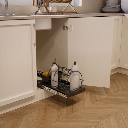 Emuca Vassoio per accessori da cucina con fissaggio sul fondo ed estraibile manualmente, Tecnoplastica Grigio antracite