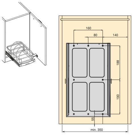 Emuca Vassoio per accessori da cucina con fissaggio sul fondo ed estraibile manualmente, Tecnoplastica Grigio antracite