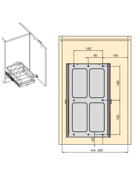 Emuca Vassoio per accessori da cucina con fissaggio sul fondo ed estraibile manualmente, Tecnoplastica Grigio antracite