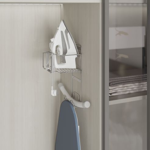 Emuca Supporto per ferro e asse da stiro per lavanderia, Acciaio, Cromato lucido