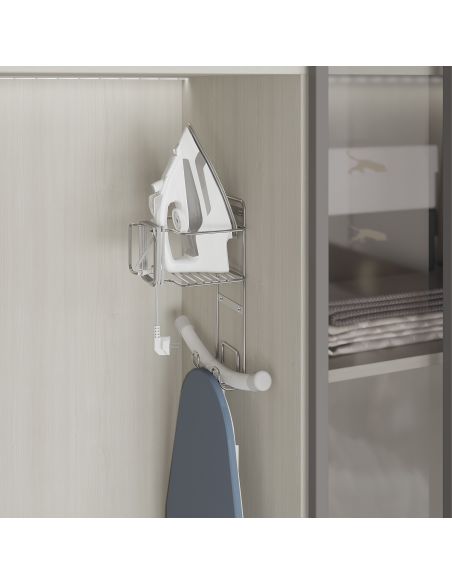 Emuca Supporto per ferro e asse da stiro per lavanderia, Acciaio, Cromato lucido