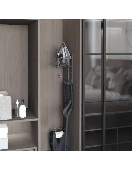 Emuca Supporto per ferro e asse da stiro per lavanderia, Acciaio, Grigio antracite