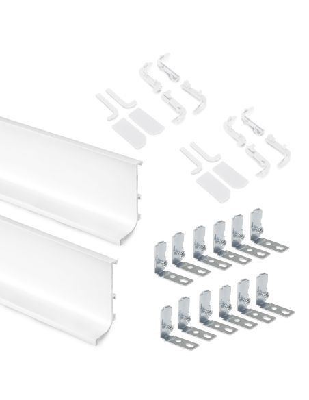 Emuca Kit di 2 profili superiori Gola per mobili da cucina, lunghezza 2,35m, con accessori, Alluminio, Verniciato bianco