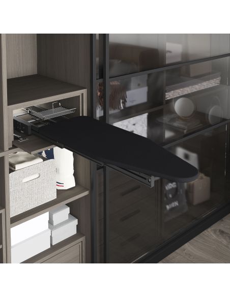 Emuca Asse da stiro pieghevole e Tavola da stiro estraibile per mobili. Modello: Iron Alu, Alluminio, Grigio antracite