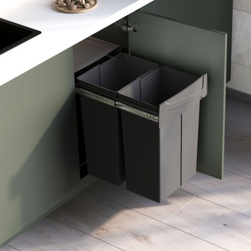 Emuca Contenitore per la raccolta differenziata Recycle da montare sul fondo e da estrarre manualmente in cucina Recycle 2x25lt