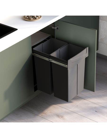 Emuca Contenitore per la raccolta differenziata Recycle da montare sul fondo e da estrarre manualmente in cucina Recycle 2x25lt