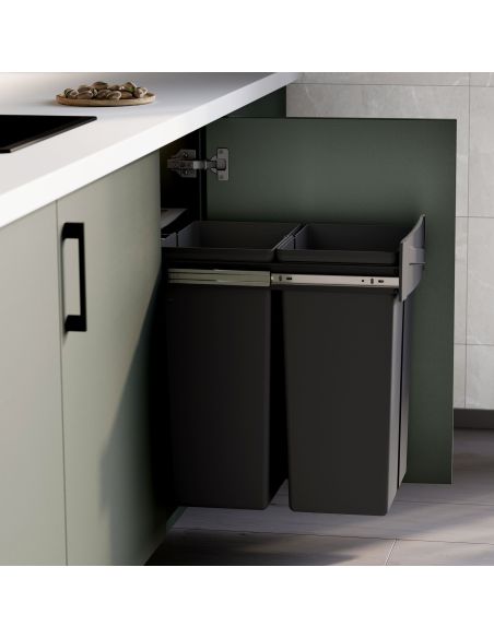 Emuca Contenitore per la raccolta differenziata Recycle da montare sul fondo e da estrarre manualmente in cucina Recycle 2x25lt