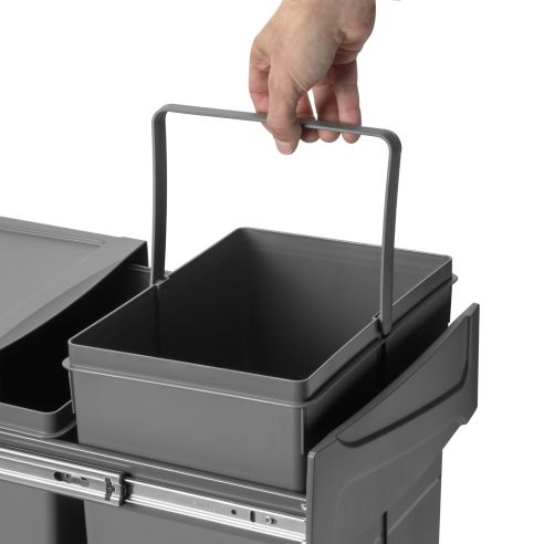 Emuca Contenitore per la raccolta differenziata Recycle da montare sul fondo e da estrarre manualmente in cucina Recycle 2x25lt