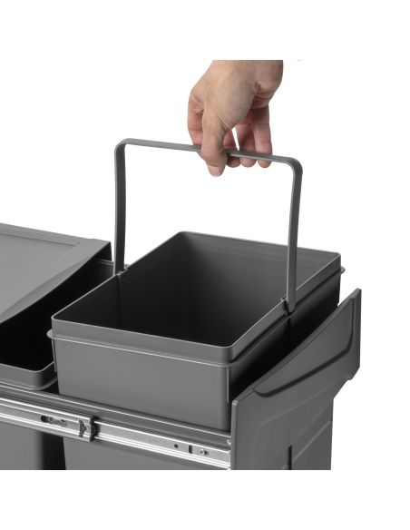 Emuca Contenitore per la raccolta differenziata Recycle da montare sul fondo e da estrarre manualmente in cucina Recycle 2x25lt