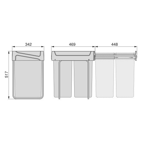 Emuca Contenitore per la raccolta differenziata Recycle da montare sul fondo e da estrarre manualmente in cucina Recycle 2x25lt