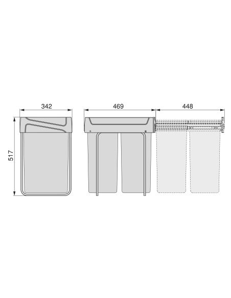 Emuca Contenitore per la raccolta differenziata Recycle da montare sul fondo e da estrarre manualmente in cucina Recycle 2x25lt