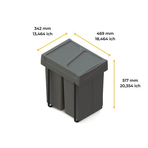 Emuca Contenitore per la raccolta differenziata Recycle da montare sul fondo e da estrarre manualmente in cucina Recycle 2x25lt