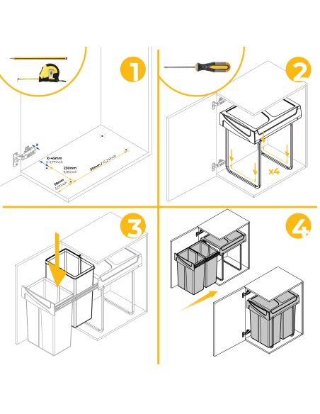 Emuca Contenitore per la raccolta differenziata Recycle da montare sul fondo e da estrarre manualmente in cucina Recycle 2x25lt