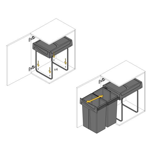 Emuca Contenitore per la raccolta differenziata Recycle da montare sul fondo e da estrarre manualmente in cucina Recycle 2x25lt