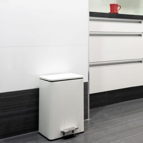 Emuca Contenitore rettangolare per la raccolta differenziata Recycle, apertura del coperchio a pedale, 1x12lt, Alluminio