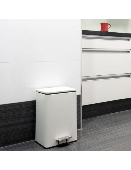Emuca Contenitore rettangolare per la raccolta differenziata Recycle, apertura del coperchio a pedale, 1x12lt, Alluminio