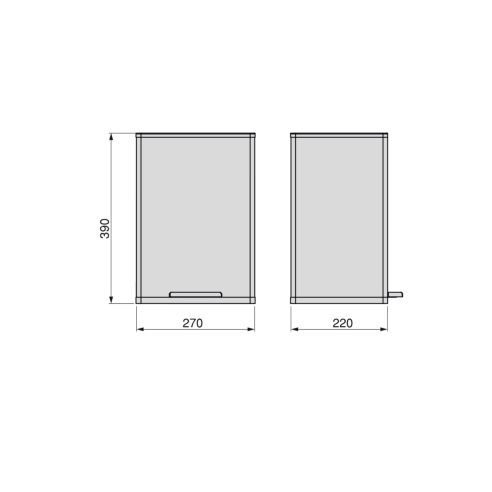 Emuca Contenitore rettangolare per la raccolta differenziata Recycle, apertura del coperchio a pedale, 1x12lt, Alluminio