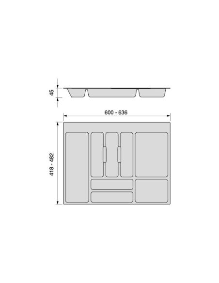 Emuca Portaposate Optima per cassetto universale, modulo 700 mm, Tecnoplastica, Grigio antracite