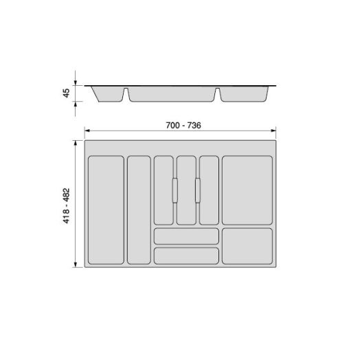Emuca Portaposate Optima per cassetto universale, modulo 800 mm, Tecnoplastica, Grigio antracite