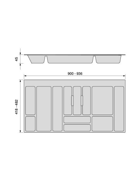 Emuca Portaposate universale per posate Optima, modulo 1.000 mm, Tecnoplastica, Grigia