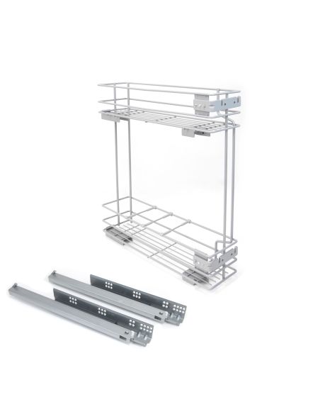 Emuca Portabottiglie laterale estraibile Supra con chiusura soft, modulo 150 mm, Acciaio, Verniciato alluminio