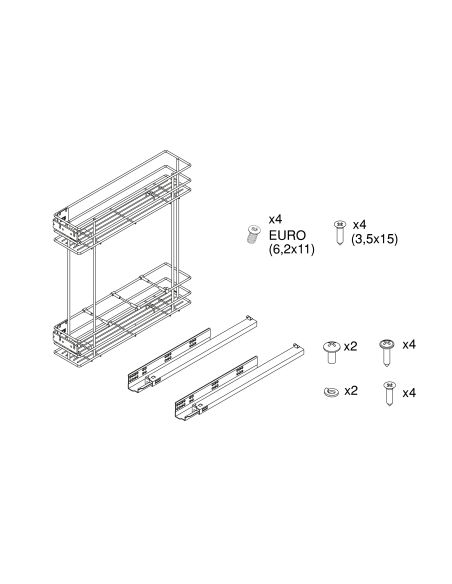 Emuca Portabottiglie laterale estraibile Supra con chiusura soft, modulo 150 mm, Acciaio, Verniciato alluminio