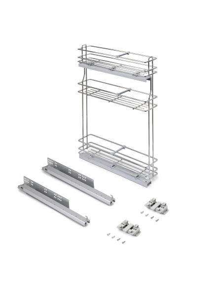 Emuca Portabottiglie estraibile SupraMax con chiusura soft, lato sinistro, 3 vassoi, unità 150 mm, Acciaio, Cromato lucido