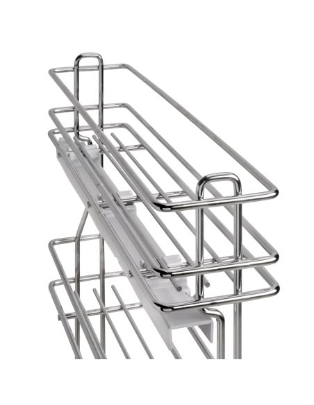 Emuca Portabottiglie estraibile SupraMax con chiusura soft, lato sinistro, 3 vassoi, unità 150 mm, Acciaio, Cromato lucido