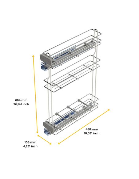 Emuca Portabottiglie estraibile SupraMax con chiusura soft, lato sinistro, 3 vassoi, unità 150 mm, Acciaio, Cromato lucido