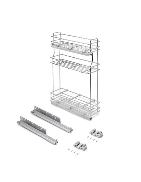 Emuca Portabottiglie estraibile SupraMax con chiusura soft, lato sinistro, 3 vassoi, unità 200 mm, Acciaio, Cromato lucido