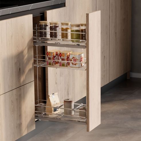 Emuca Portabottiglie estraibile SupraMax con chiusura soft, lato sinistro, 3 vassoi, unità 200 mm, Acciaio, Cromato lucido