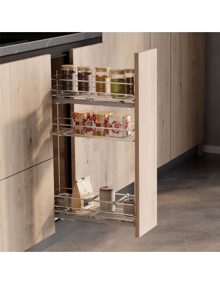 Emuca Portabottiglie estraibile SupraMax con chiusura soft, lato sinistro, 3 vassoi, unità 200 mm, Acciaio, Cromato lucido