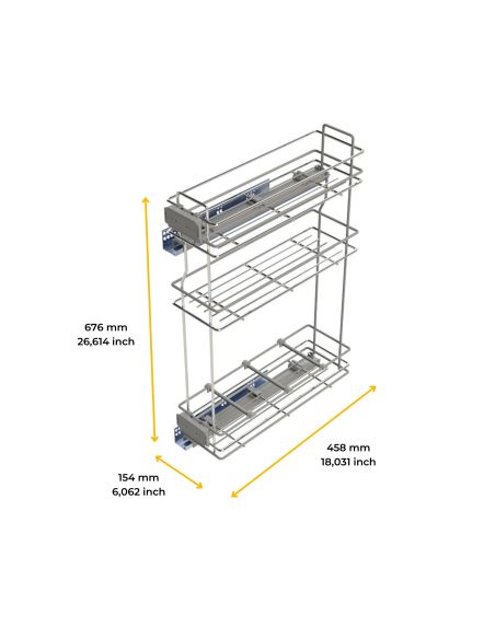 Emuca Portabottiglie estraibile SupraMax con chiusura soft, lato sinistro, 3 vassoi, unità 200 mm, Acciaio, Cromato lucido