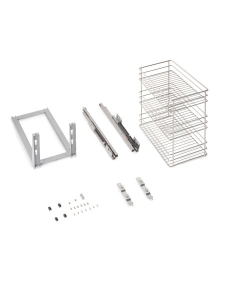 Emuca Carrello estraibile Supra con fissaggio inferiore con chiusura softt, modulo 300mm Acciaio, Cromato