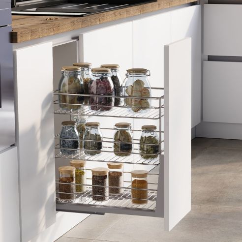 Emuca Carrello estraibile Supra con fissaggio inferiore con chiusura softt, modulo 300mm Acciaio, Cromato