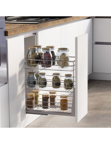 Emuca Carrello estraibile Supra con fissaggio inferiore con chiusura softt, modulo 300mm Acciaio, Cromato