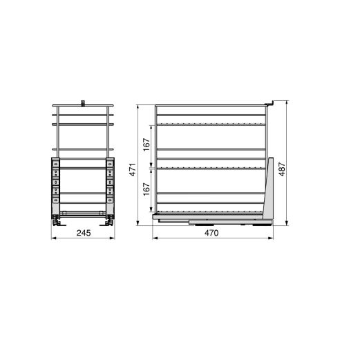 Emuca Carrello estraibile Supra con fissaggio inferiore con chiusura softt, modulo 300mm Acciaio, Cromato