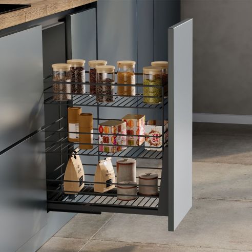 Emuca Carrello estraibile Titane con fissaggio inferiore con chiusura softt, modulo 300mm Acciaio, Grigio antracite