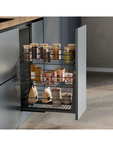 Emuca Carrello estraibile Titane con fissaggio inferiore con chiusura softt, modulo 300mm Acciaio, Grigio antracite