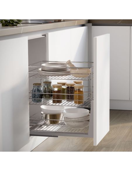 Emuca Carrello estraibile Supra con fissaggio inferiore con chiusura softt, modulo 400mm, Acciaio, Cromato