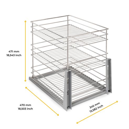 Emuca Carrello estraibile Supra con fissaggio inferiore con chiusura softt, modulo 400mm, Acciaio, Cromato