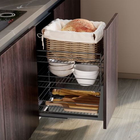 Emuca Carrello estraibile Titane con fissaggio inferiore con chiusura softt, modulo 400mm, Acciaio, Grigio antracite