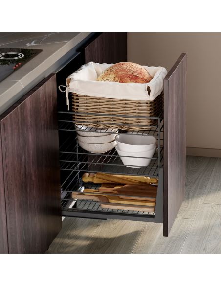 Emuca Carrello estraibile Titane con fissaggio inferiore con chiusura softt, modulo 400mm, Acciaio, Grigio antracite