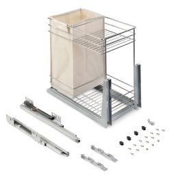 Emuca Carrello estraibile con cestelli e carrello del pane Supra con fissaggio inferiore con chiusura soft, Modulo 300, Acciaio