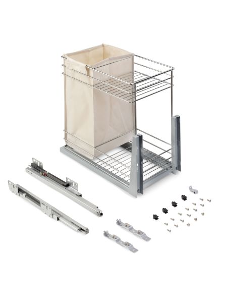 Emuca Carrello estraibile con cestelli e carrello del pane Supra con fissaggio inferiore con chiusura soft, Modulo 300, Acciaio