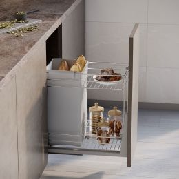 Emuca Carrello estraibile con cestelli e carrello del pane Supra con fissaggio inferiore con chiusura soft, Modulo 300, Acciaio 2